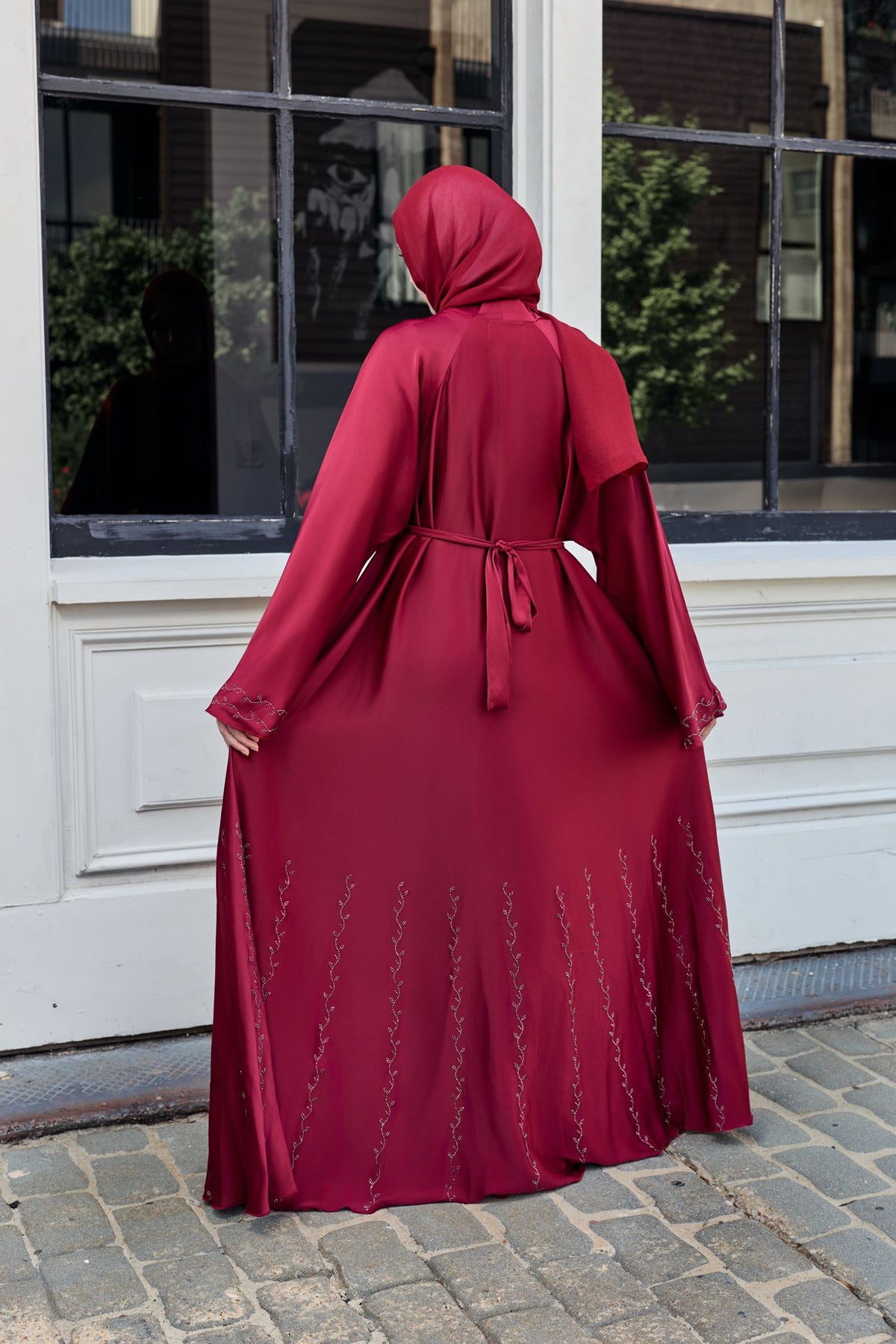 Red Embezzled Abaya