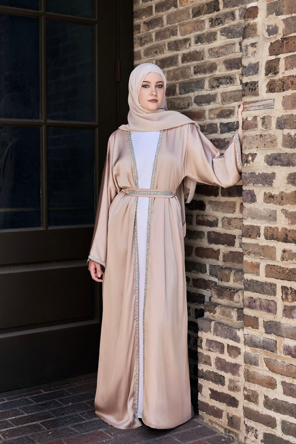 Beige Embellished Abaya