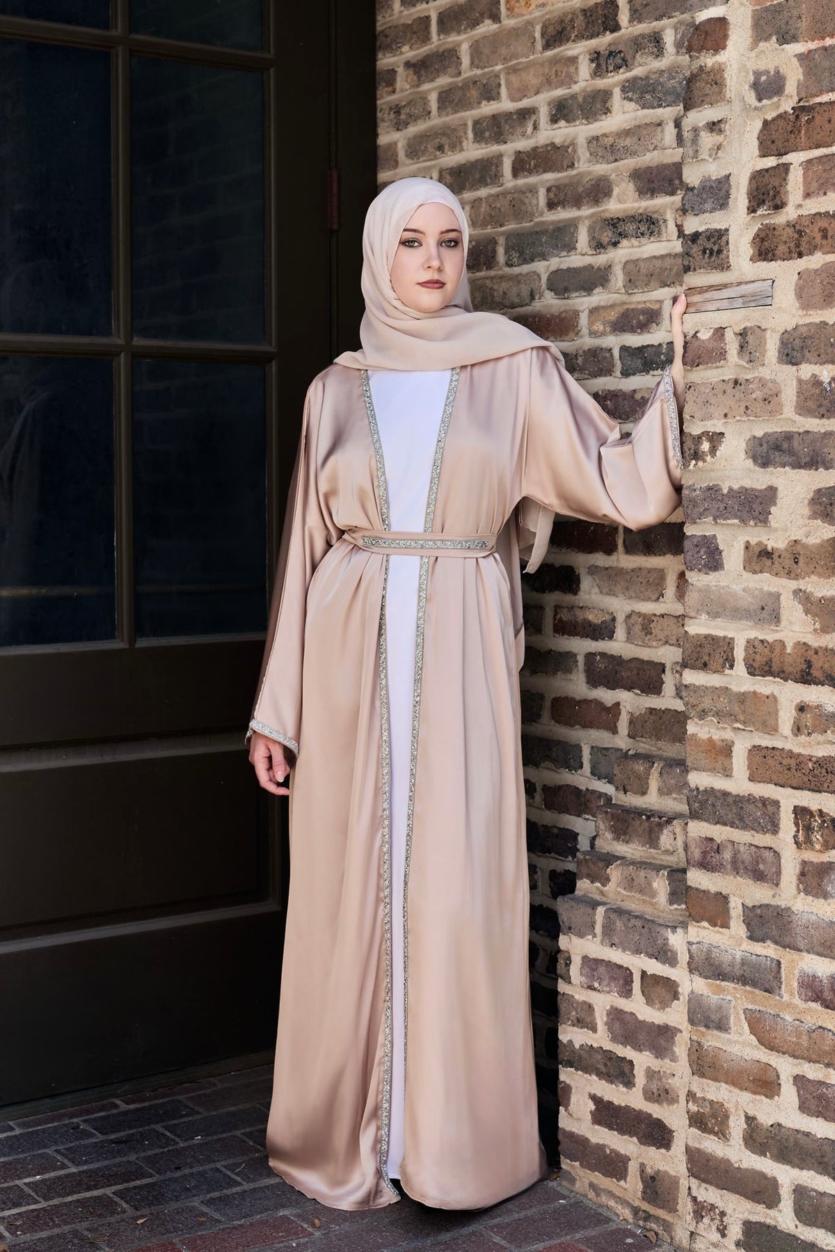 Beige Embellished Abaya