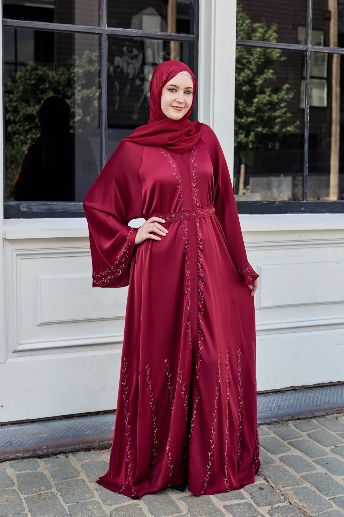 Red Embezzled Abaya