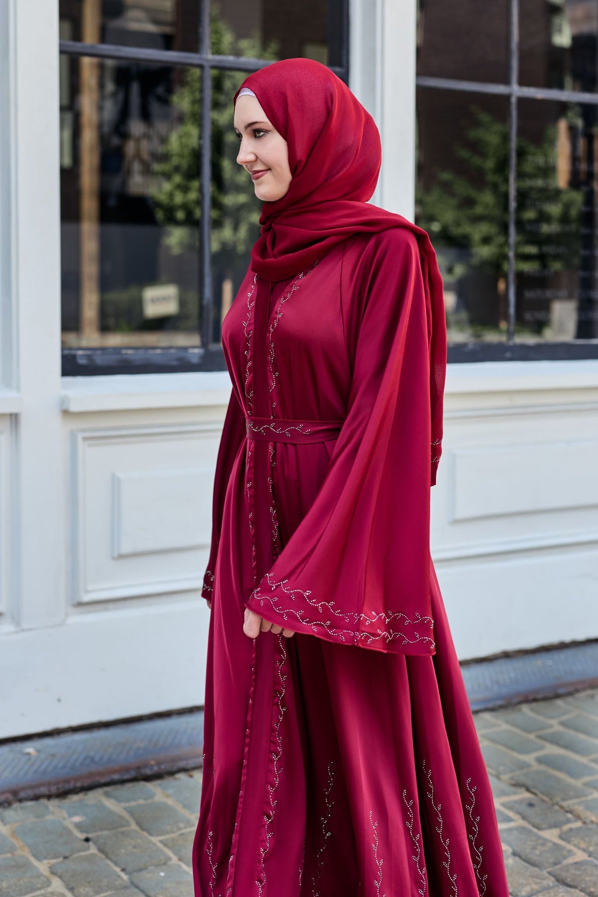 Red Embezzled Abaya
